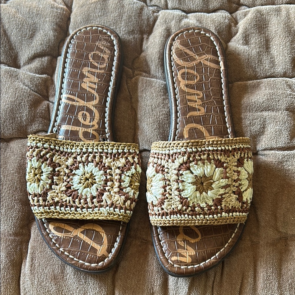 Sam Edelman Brown Tan Beaded Slide Sandals